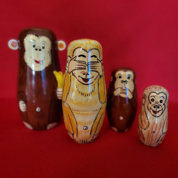 Vintage Monkey Nesting Dolls See Hear Speak No Evil Set of 4 - Picture 12 of 14